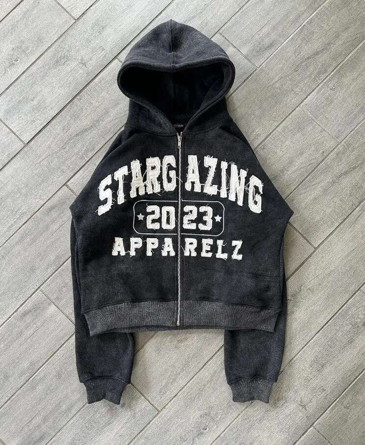 fashion letter embroidery loose sweatshirt cardigan hooded unisex top gift for man