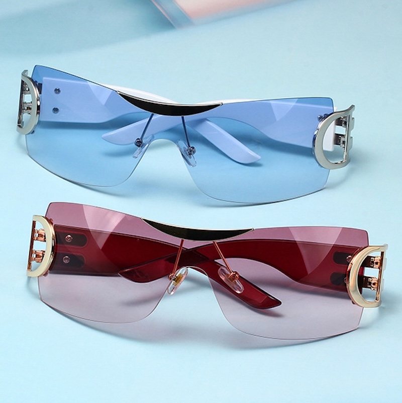 Luxury Sunglasses Y2K Vintage Gradient Women Style Sun Glasses Steampunk Rimless Pilot Goggles Uv400 Glasses for Spicy Girls Cycling One-Piece Punk Br