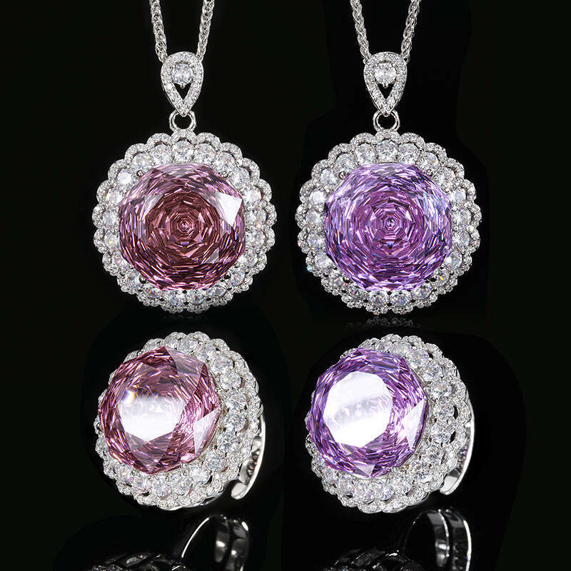 Popular hot item new Zhuangsheng Jewelry copper base gold-plated rose cut light set, female lead stone 18mm