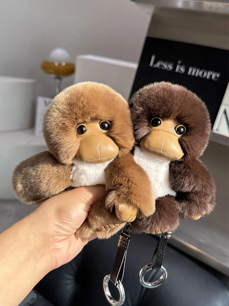 14CM Lucky Little Monkey Cute Rex Rabbit Hair Long Arm Monkey Car Keychain Pendant Cute Pompom Plush Doll Bookbag Pendant Gift 250322