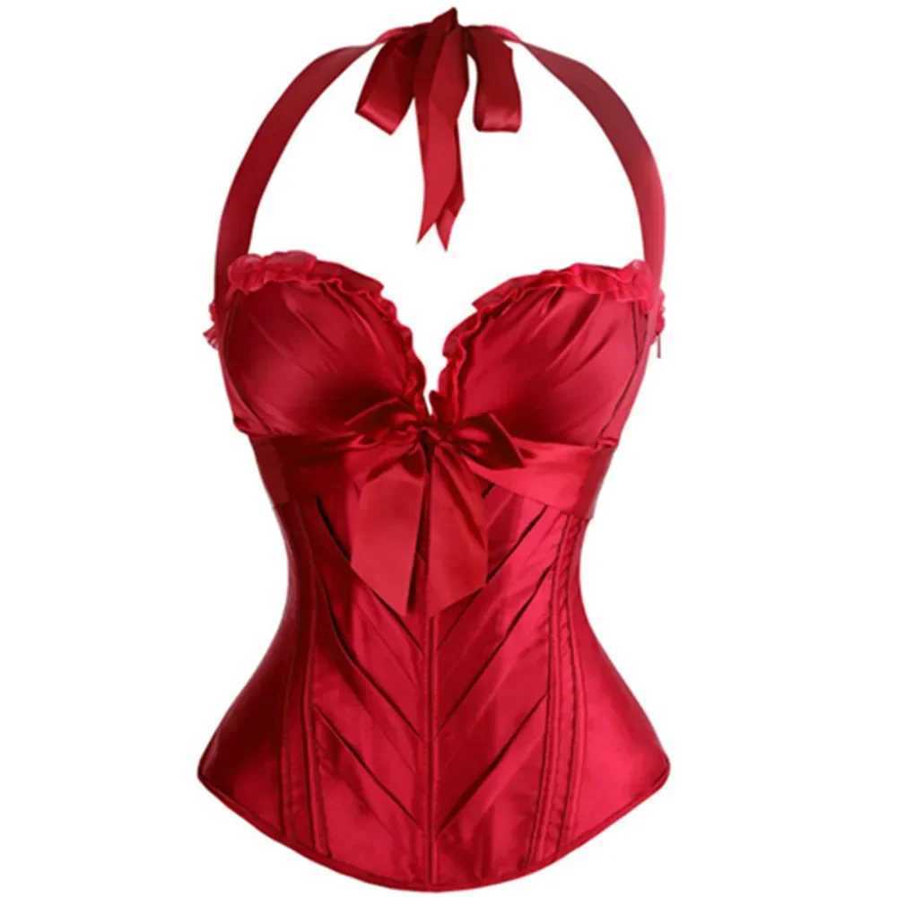 Burlesque Corsets and Bustiers sexy Cup Cprset Halter satin corset with shoulder straps plus size corset vest retro W250325