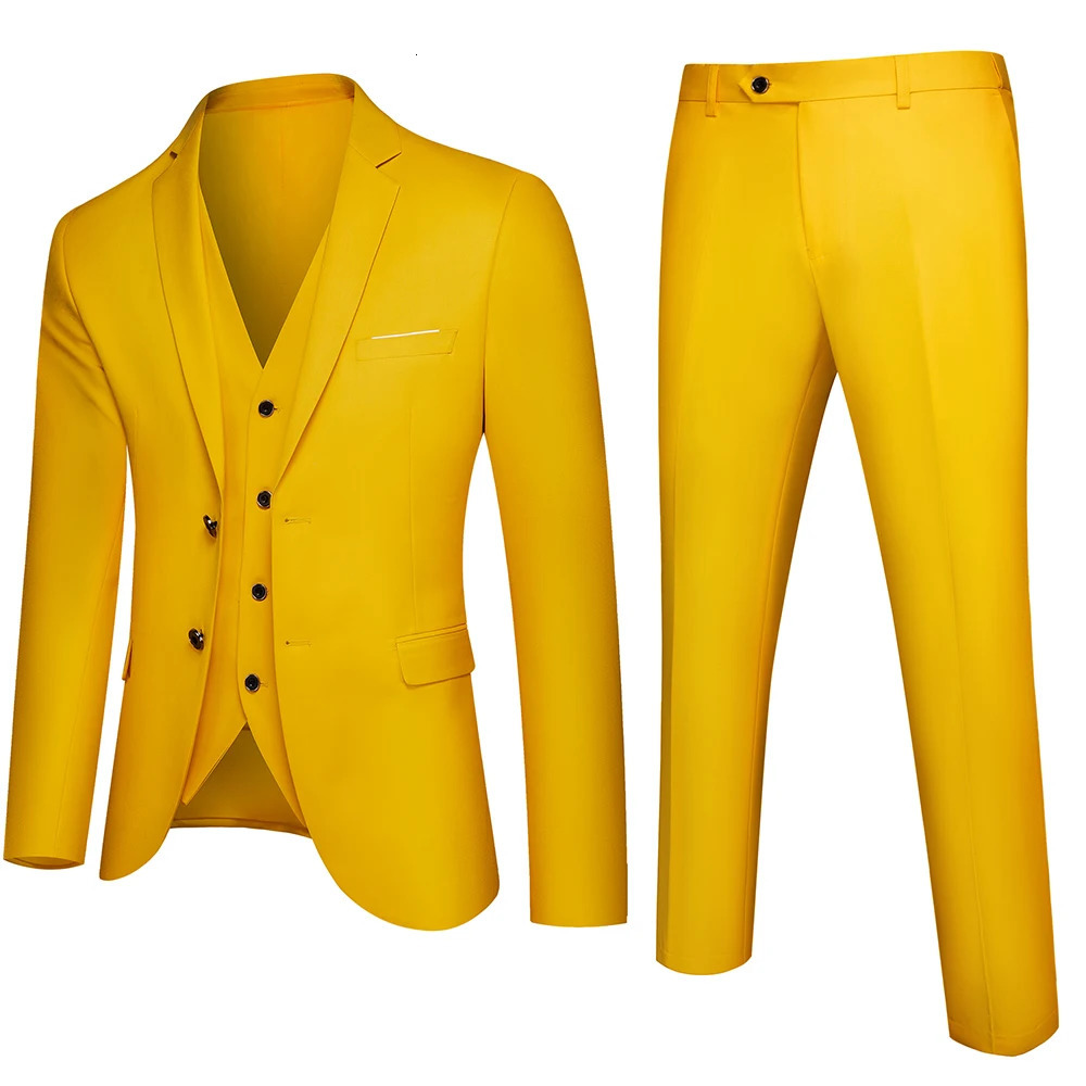 Pure Color Suit 3 Piece Mens Wedding Party Dress Jacket Vest Trousers Fashion Slim Fit Blazer Waistcoat Pants Red Blue Green 250408