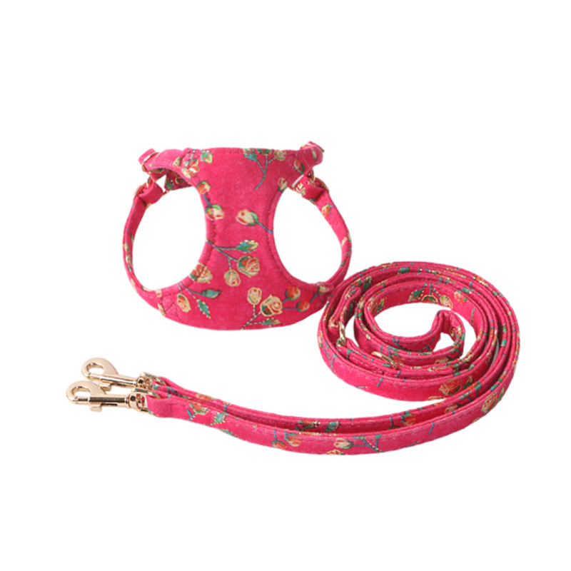 Puppy No Pull Small Dog Harness with Multifunction Dog Leash, Hot Stamping Printed Suede Material Dog Harness Lightweight Soft Adjustable No Choke Pet