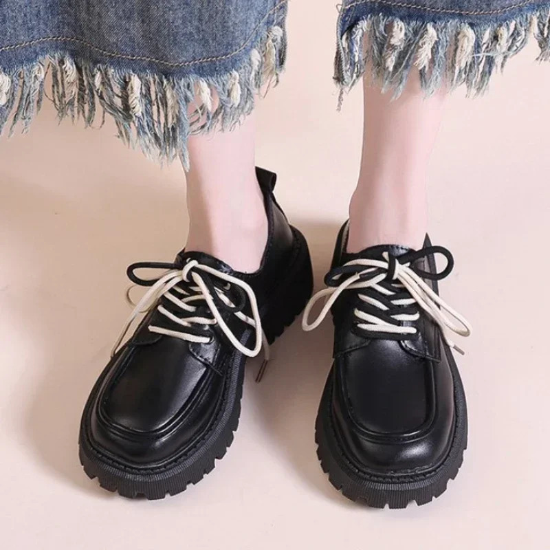 Women Shoes Autumn Round Toe Black Flats Loafers With Fur Casual Female Sneakers Ladies Footwear Oxfords Clogs Platform Fall Cr 250317
