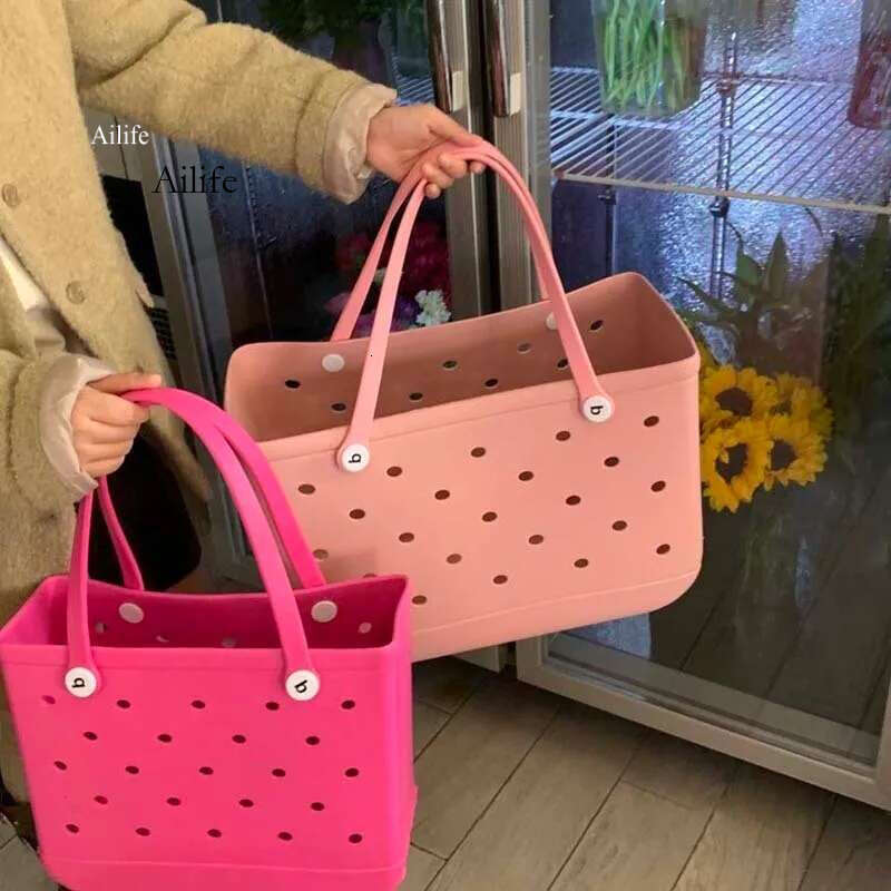 US STOCK Extra For Women EVA Rubber Waterproof Beach Pool Storage Basket Shopping Picnic Tote Bag Boggs Bags 032420 w250417