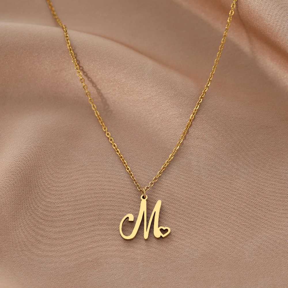 Stainless steel necklace letter M heart-shaped pendant necklace chain classic fashion texture necklace womens jewelry wedding gift W250325 - view 3