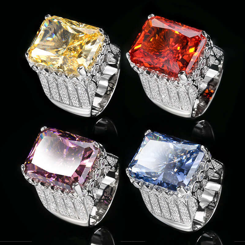 Autumn and Winter New Zhuangsheng Jewelry Copper Bottom Gold Plated Simulation Redion Cut Square Diamond Closed End Ring Main Stone 15 * 20