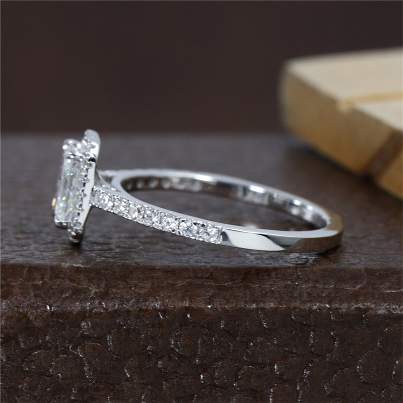 Jewelry 14K White Real Gold Ring 1.0CT Lab Grown Diamond Halo Half Band Ring Engagement Ring For Women IGI Certificate Wedding Womens Ring
