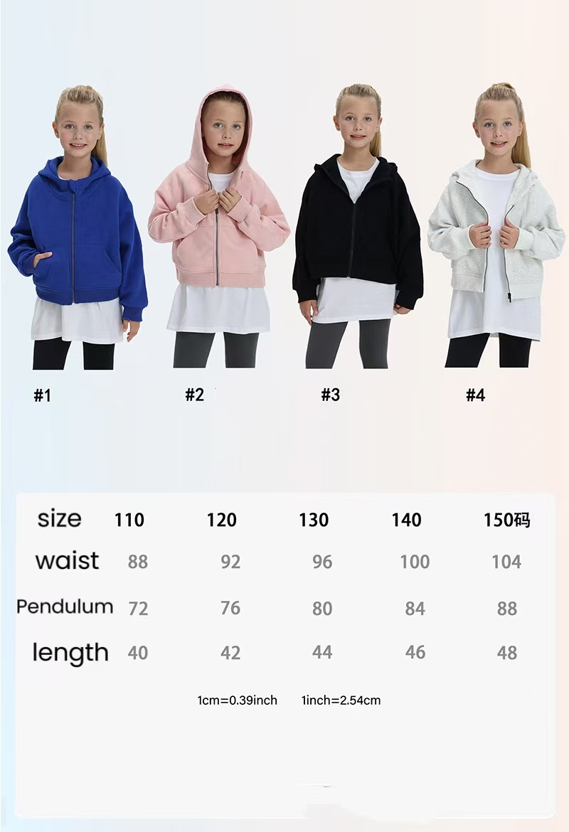 Kids Yoga Hoodie Girls Hooded Sweatershirt Coat Fleece Girl Boy Fintness Children Full Zipper Jacket Keep Warm K03