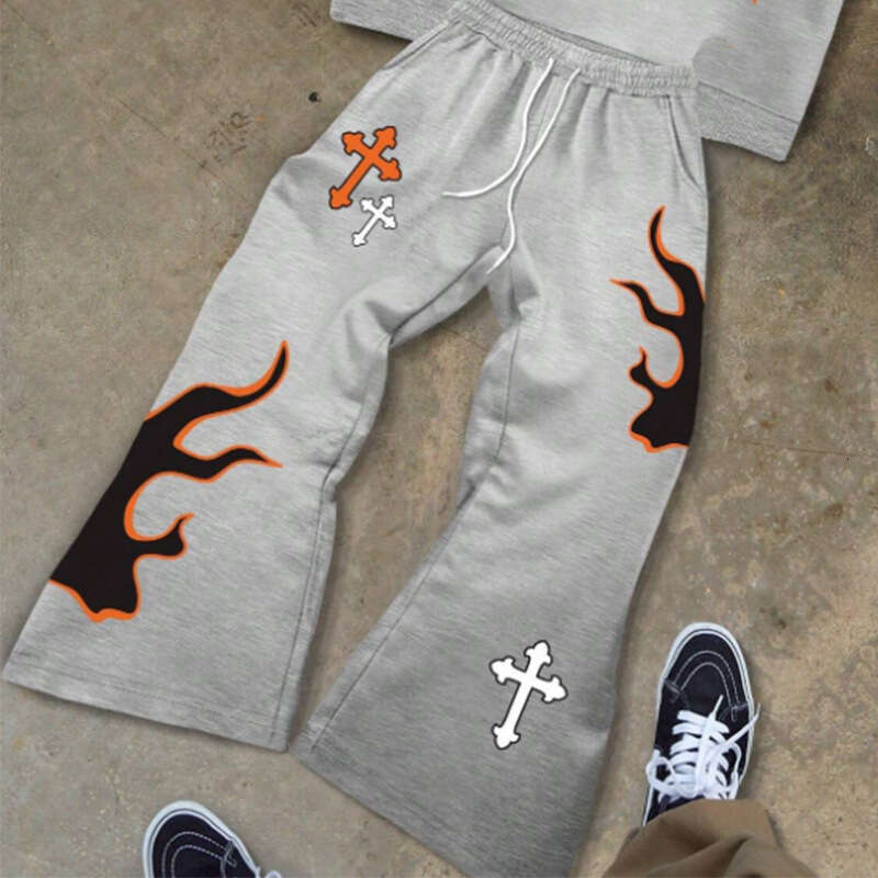 New Y2K trendy printed sports hip-hop street couple style skull hooded pullover, drawstring pants