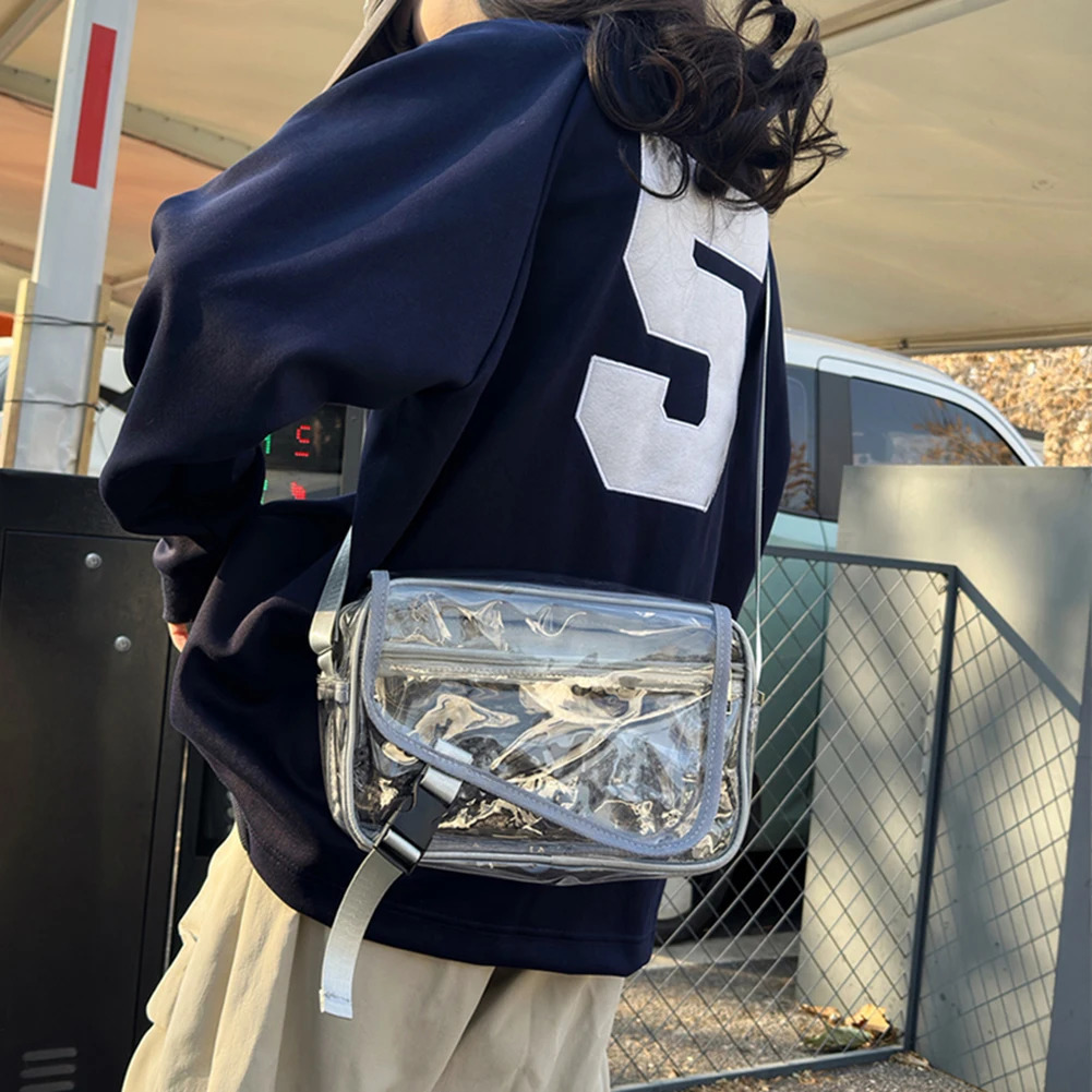 PVC Clear Crossbody Bag Trendy Sling Bag Large Capacity Outdoor Travel Bag Adjustable Strap for Concerts Sports Festivals 250324