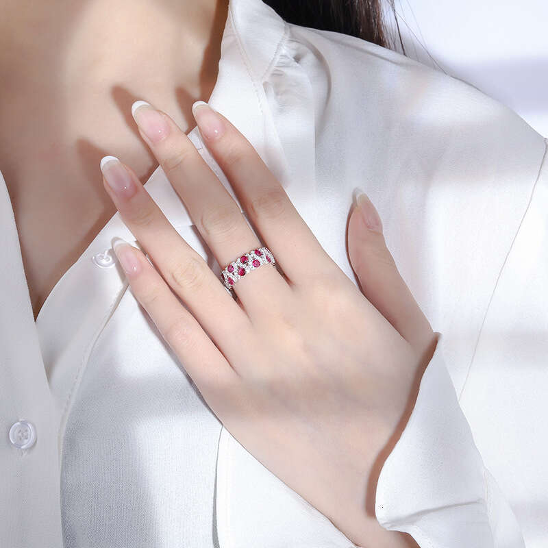 Zhuangsheng Jewelry S Full body Sier Simulation Red Treasure Handmade Dia Set Ring with Closed End