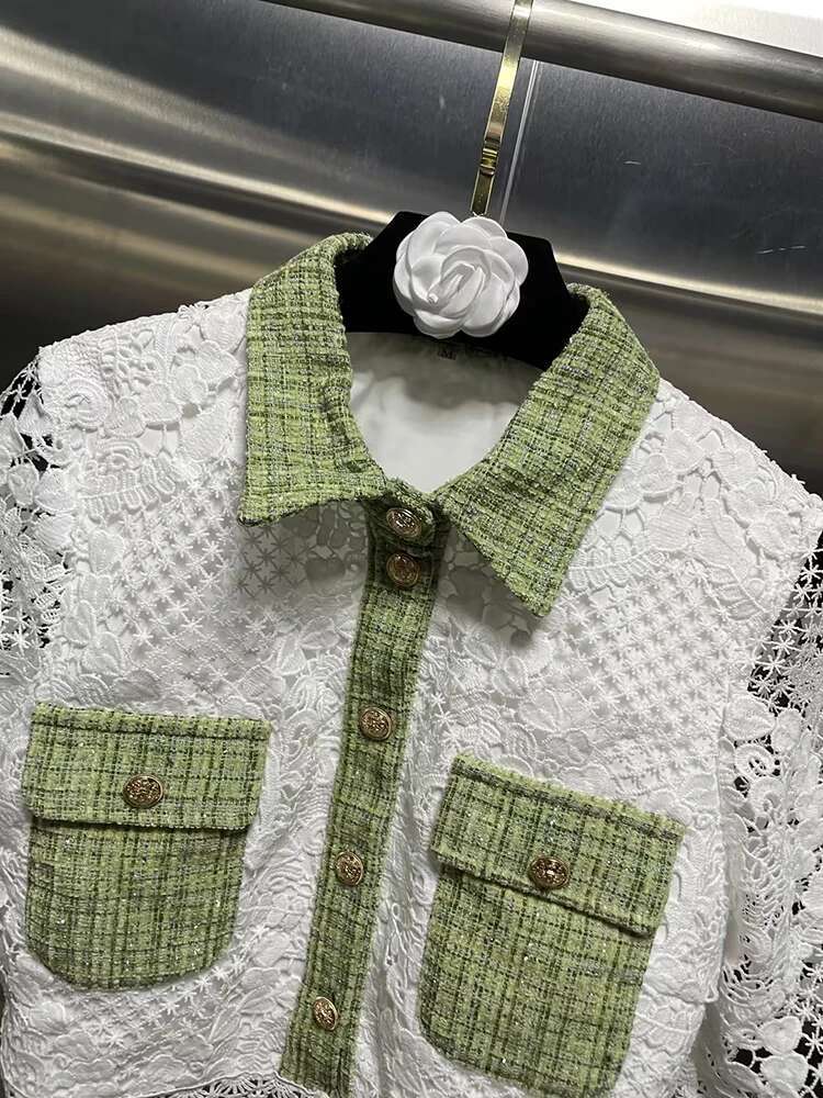 Hollow Out Embroidery Two Piece Set For Women Lapel Short Sleeve Tops High Waist Long Skirts Slimming Sets Female Fashion