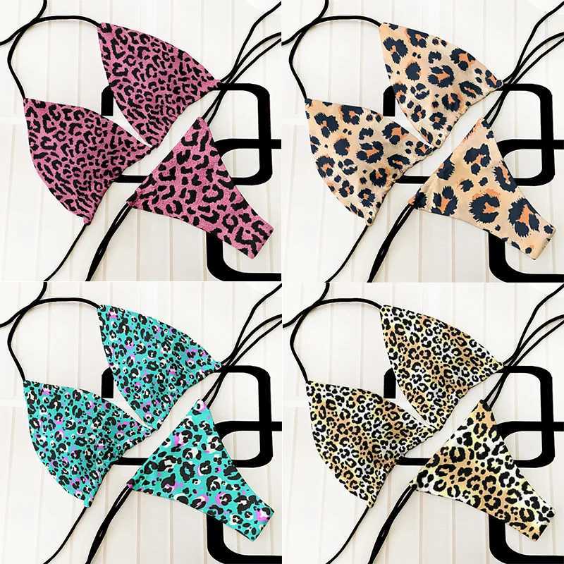 Fashionable and sexy bikini set womens two-piece swimsuit opard print summer womens beach hat push up swimsuit womens clothingXJ250324