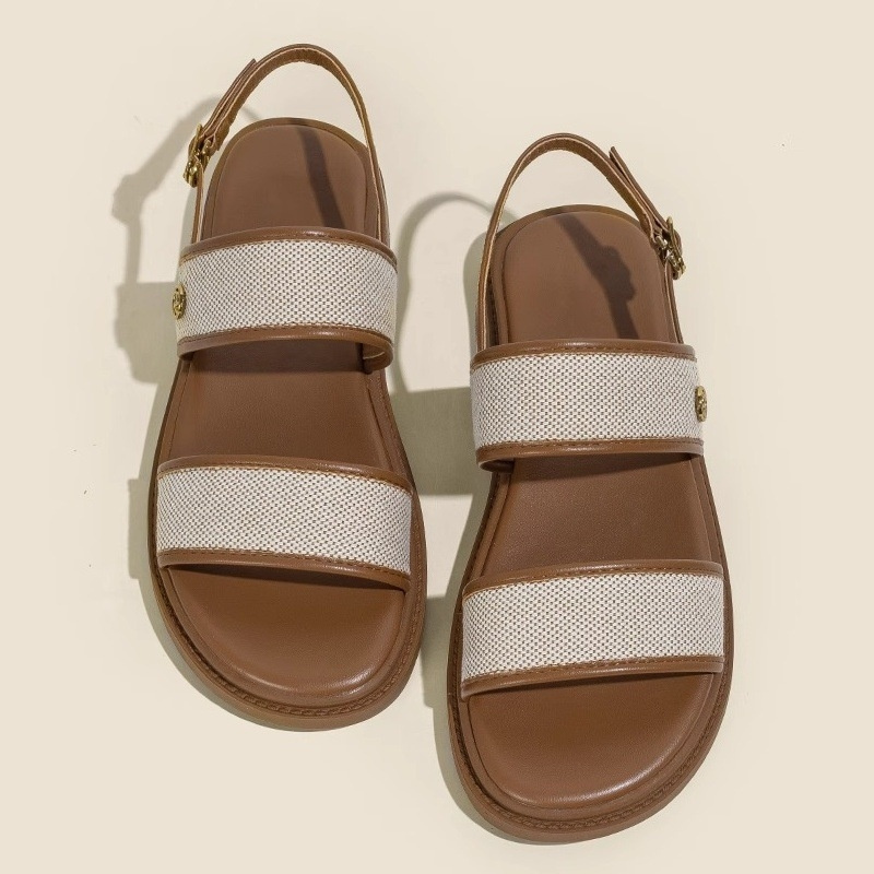 free shipping sandals designers for womens 2025 Summer New One Button Outdoor Beach Sandals Fashionable Casual Versatile Roman Style size35-40