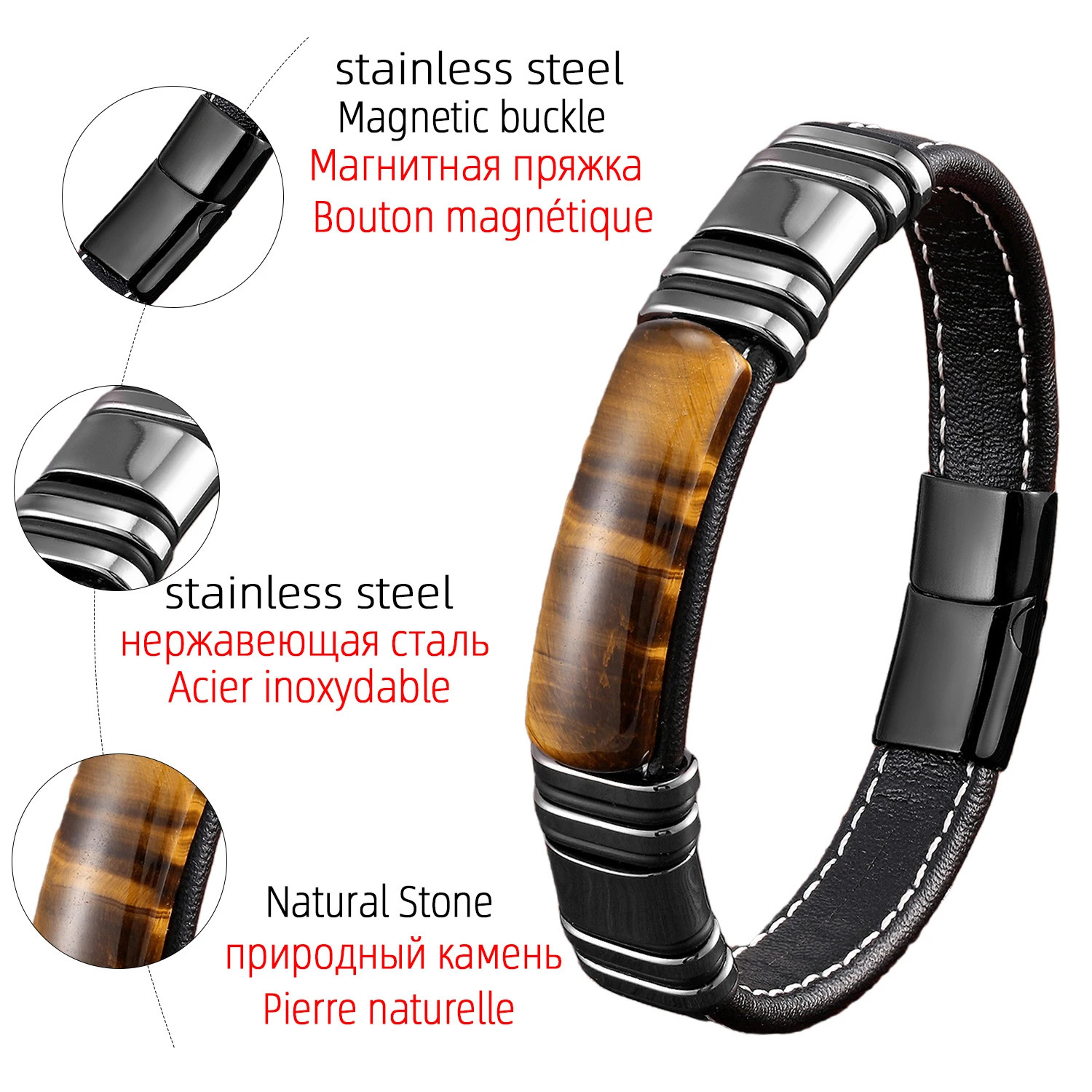 100% Natural Arc Tiger Eye Bracelet For Men Charm Stainless Steel Accessories Bangles Women Bracelet Fashion Jewelry Gifts 250318