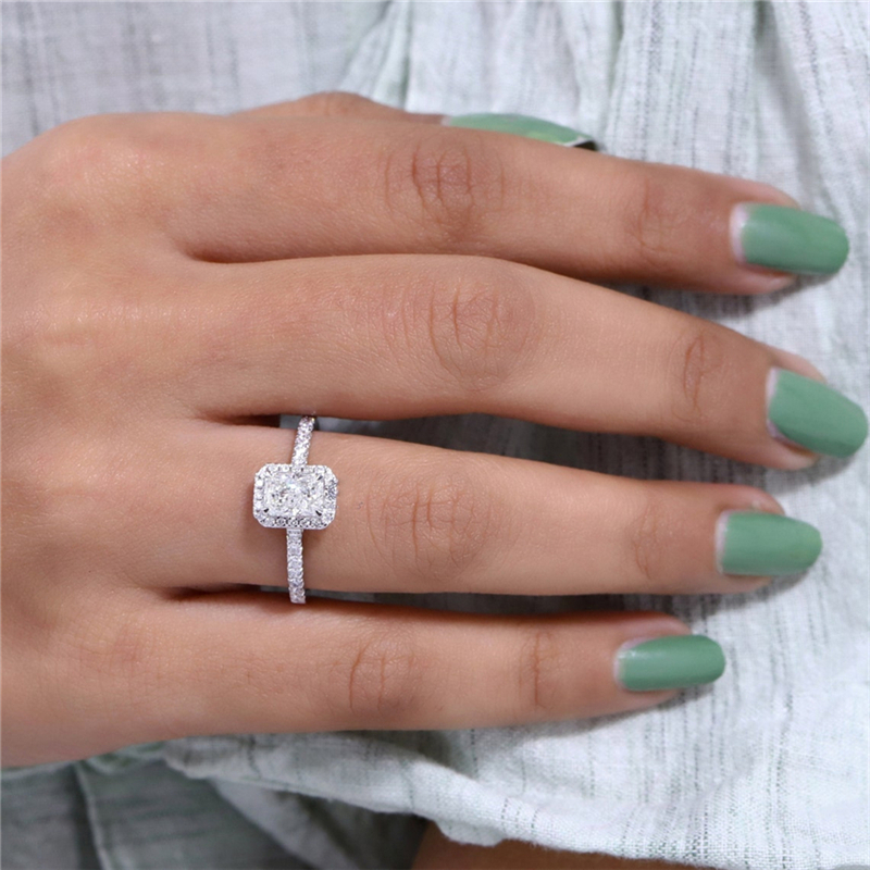 Jewelry 14K White Real Gold Ring 1.0CT Lab Grown Diamond Halo Half Band Ring Engagement Ring For Women IGI Certificate Wedding Womens Ring