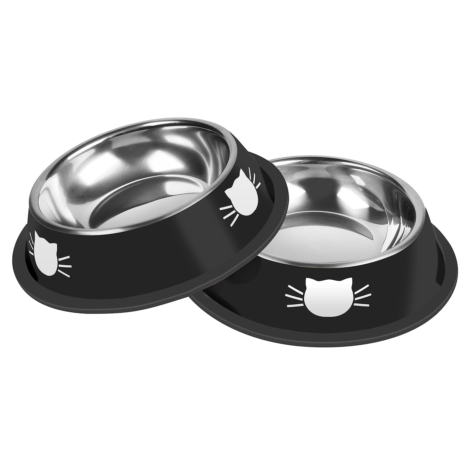 Anti-Slip Stainless Steel Cat Food Bowl Set with Detachable Rubber Base 7 Ounce Capacity, Cute Color Design for Small Pets