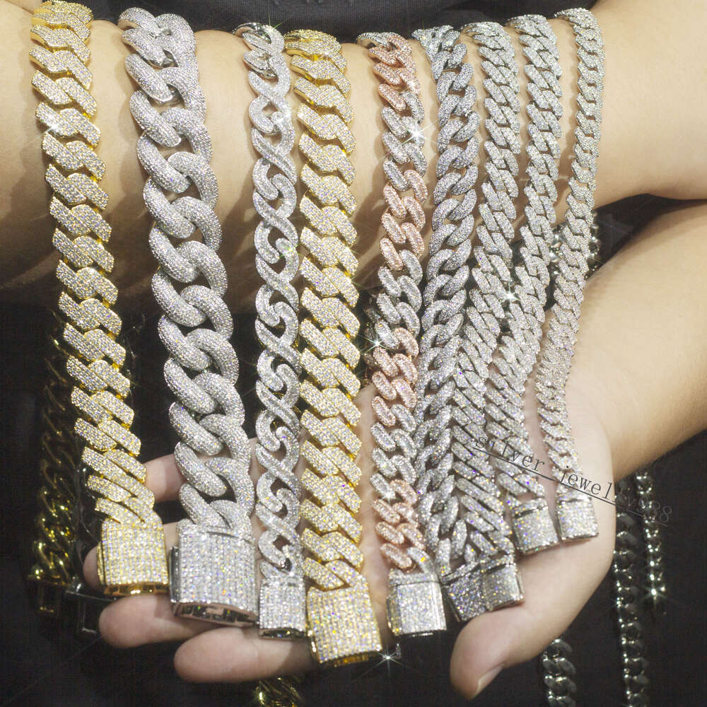 Am Jewelry 8mm 10mm 12mm Vvs d Color Diamond Necklace Bracelet Gra Certificate 925 Silver Iced Out Cuban Link Moissanite Chain