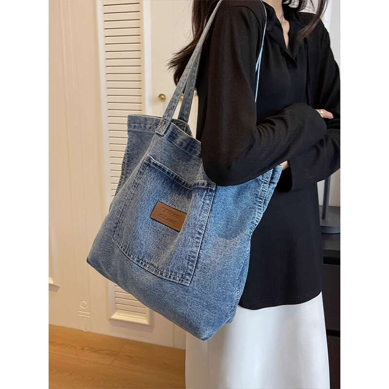Women's Bags Cowboy canvas shoulder for women, large capacity Japanese and Korean casual versatile, niche artistic tote bag, handbag shopping bag