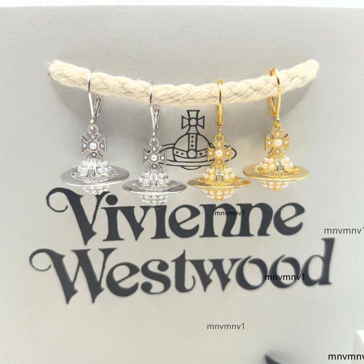 Designer Wests Wood High Version Queen Dowagers Pearl Studded Threedimensional Planet Earrings Personalized and Vivinne Viviannes Viviennen vivene viviane EY6C