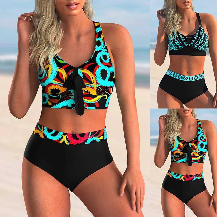 Summer fashion design womens bikini two-piece set with colorful ring printing swimsuit and sports beachwear S-5XLXJ250324