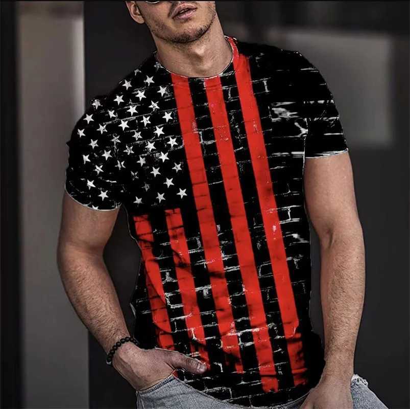 Summer T-shirt Mens Short 3D Printed Fashion Top Casual T-shirt American Flag Harajuku Sleeve Oversized T-shirt Street Clothing W250324
