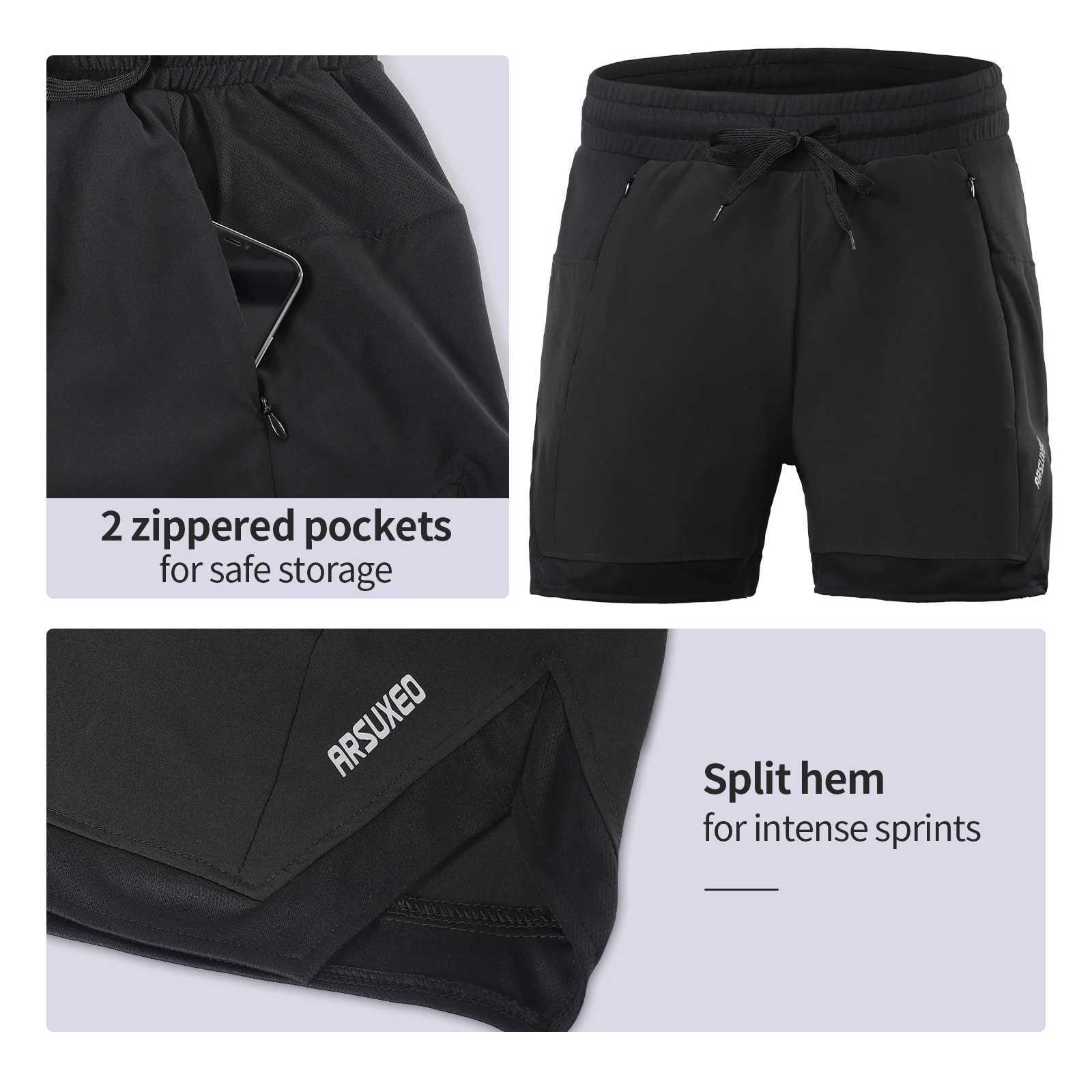 ARSUHEO Mens Running Sprint Inner Lining Exercise Training 2-inch Zipper Pocket Slow Running Fitness Dry Fitness B2 W250324