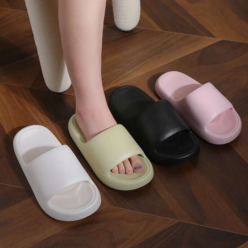 Unisex Bathroom Slippers Cloud Cushion Slides Summer Flat Sandals Thick Platform Shoes Man Indoor Non-Slip Couple Flip ps