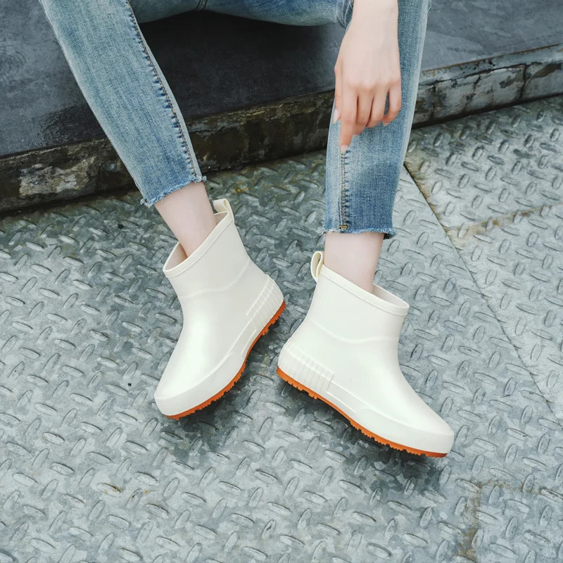 1 pair of white womens low top rain boots anti slip and waterproof short tube water shoes lightweight wearresistant 250317