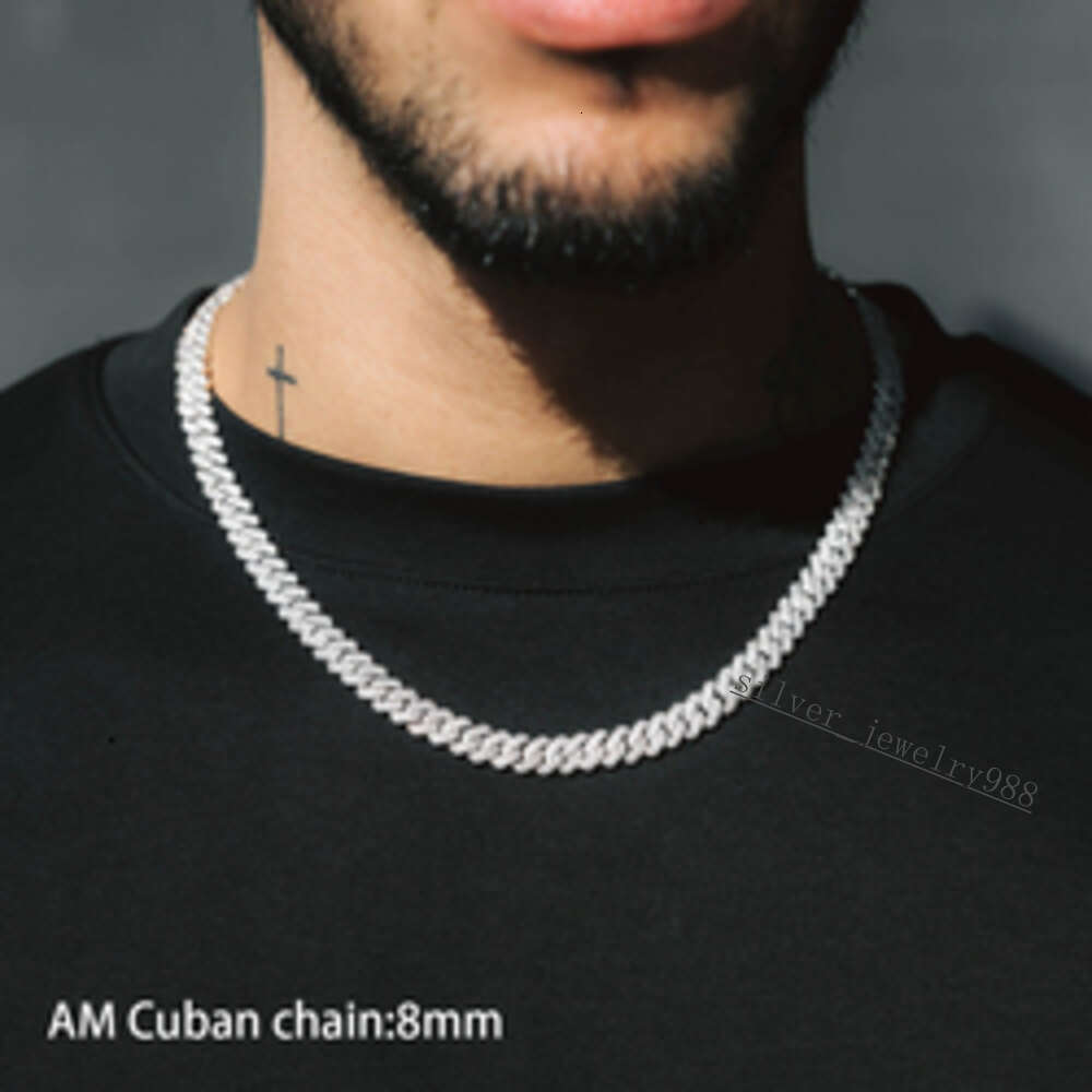 Am Jewelry 8mm 10mm 12mm Vvs d Color Diamond Necklace Bracelet Gra Certificate 925 Silver Iced Out Cuban Link Moissanite Chain