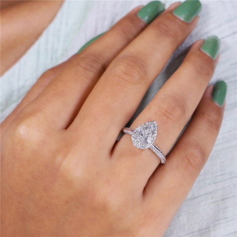 Jewelry White Gold Ring For Women 14K 18K Solid Gold 1.5 Carat Pear Halo Lab Diamond Engagement Ring IGI CVD HPHT Diamond Womens Gold Ring