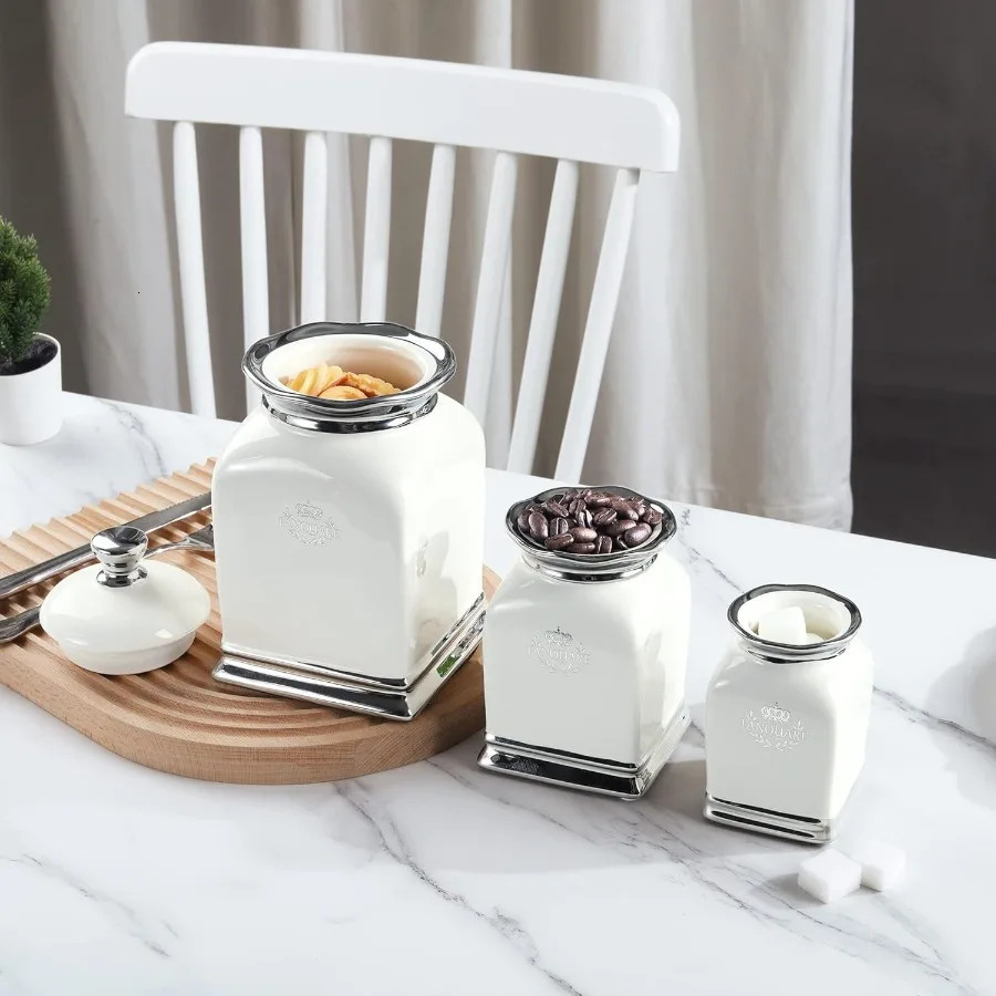 Fanquare white countertop jar set 3in3 size farmhouse tile biscuit and small sugar bowl ceramic decoration 250324