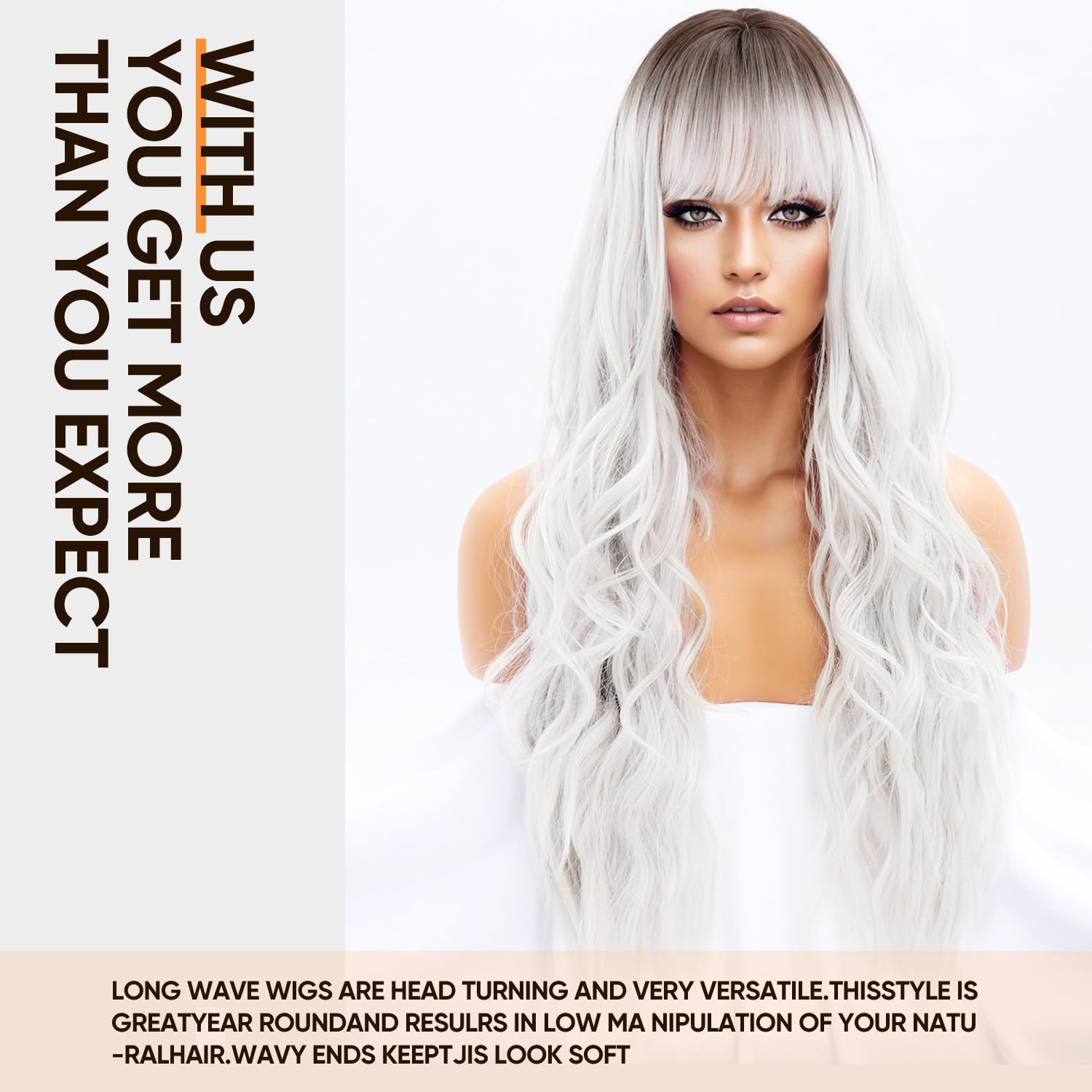 Long Sand Blonde Wig with Bangs Long Dirty Blonde Wavy Hair Wig for Women Wig Curly Synthetic Wigs for Girls Daily Party Use
