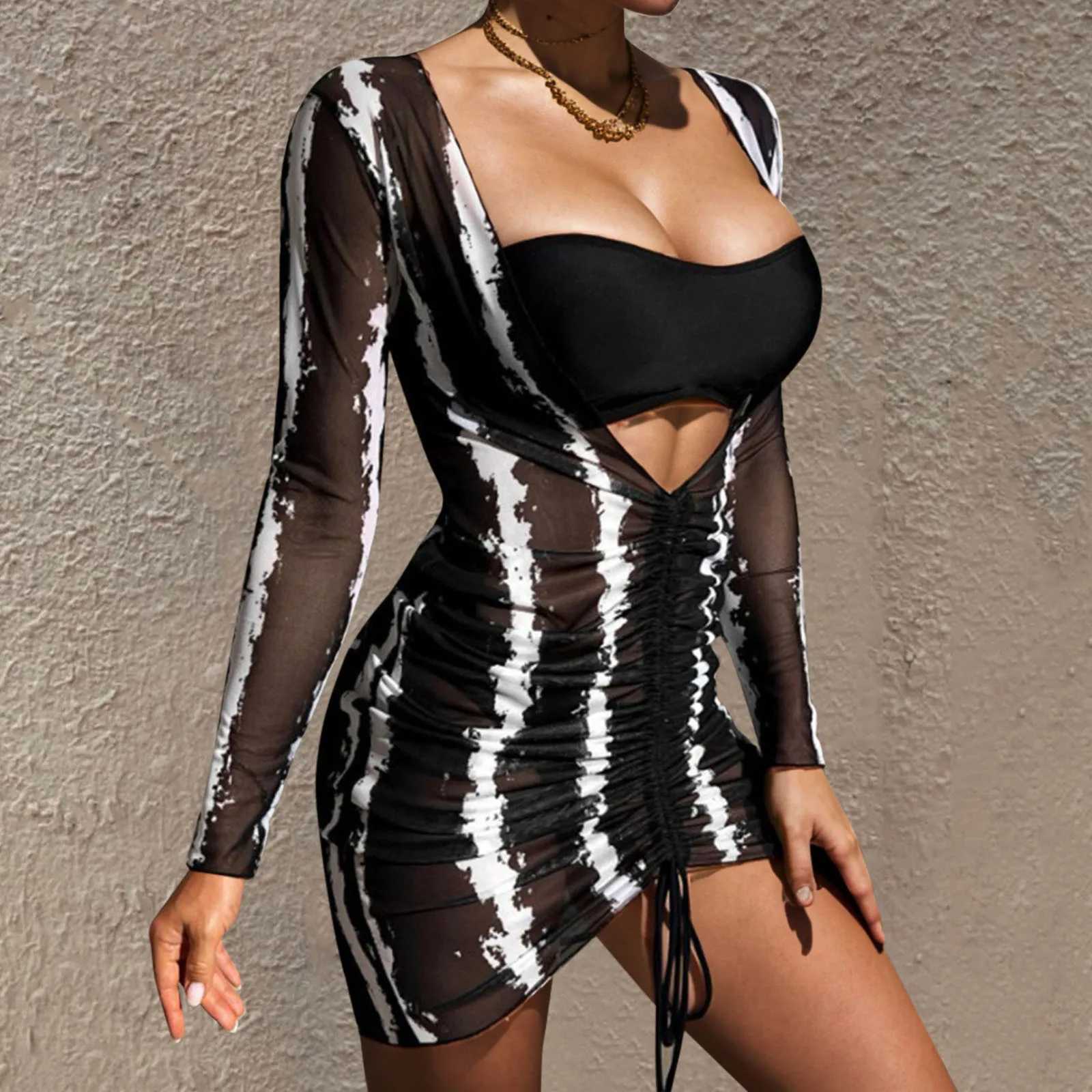 Ropain American Fashion Youth Swimsuit Two Piece Womens Beauty Printed Mesh Dress Weight Loss Tube Top Bikini SetXJ250324