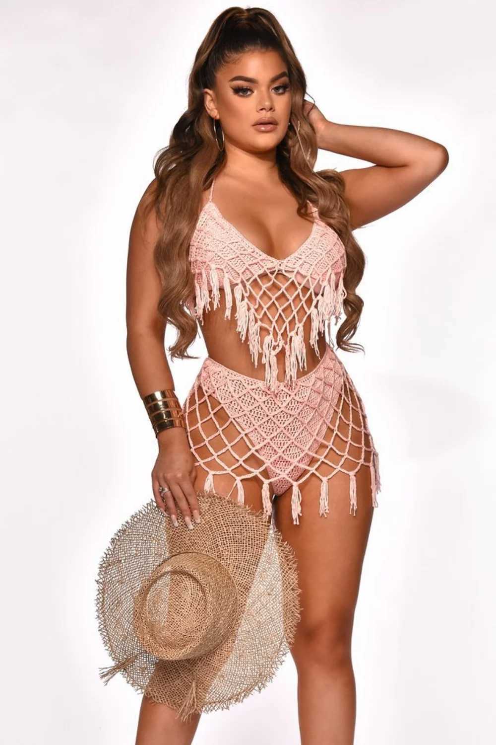 Womens handmade crochet bikini sexy beachwear womens swimsuit womens swimsuit plus size bikini set swimsuitXJ250324