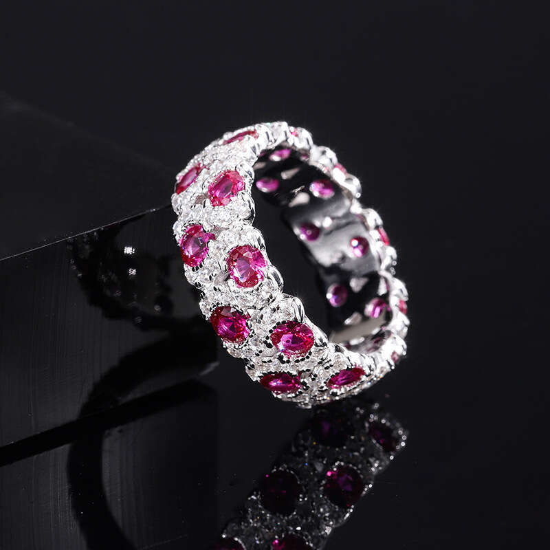 Zhuangsheng Jewelry S Full body Sier Simulation Red Treasure Handmade Dia Set Ring with Closed End