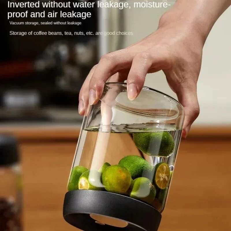 Manual Vacuum Moisture Proproof Kitchen High Borosilicate Glass Tea Coffee Bean Storage Sealed Jar