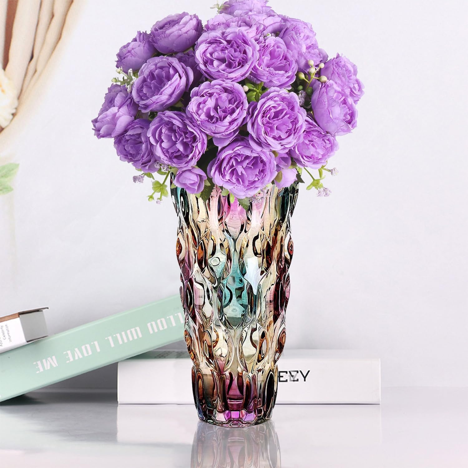 Glass Vases for Flower Thickened 3.4 lb Morden vases for Tables Centerpieces, vase for Home Decor Crystal Colorful and Clear Rose Large Vases Christma