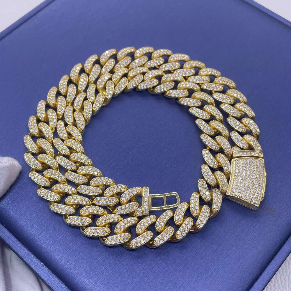 Trendy Jewelry 14mm Hiphop Chain S925 Two Rows Vvs Moissanite Diamond Iced Out Fashion Cuban Link Chain