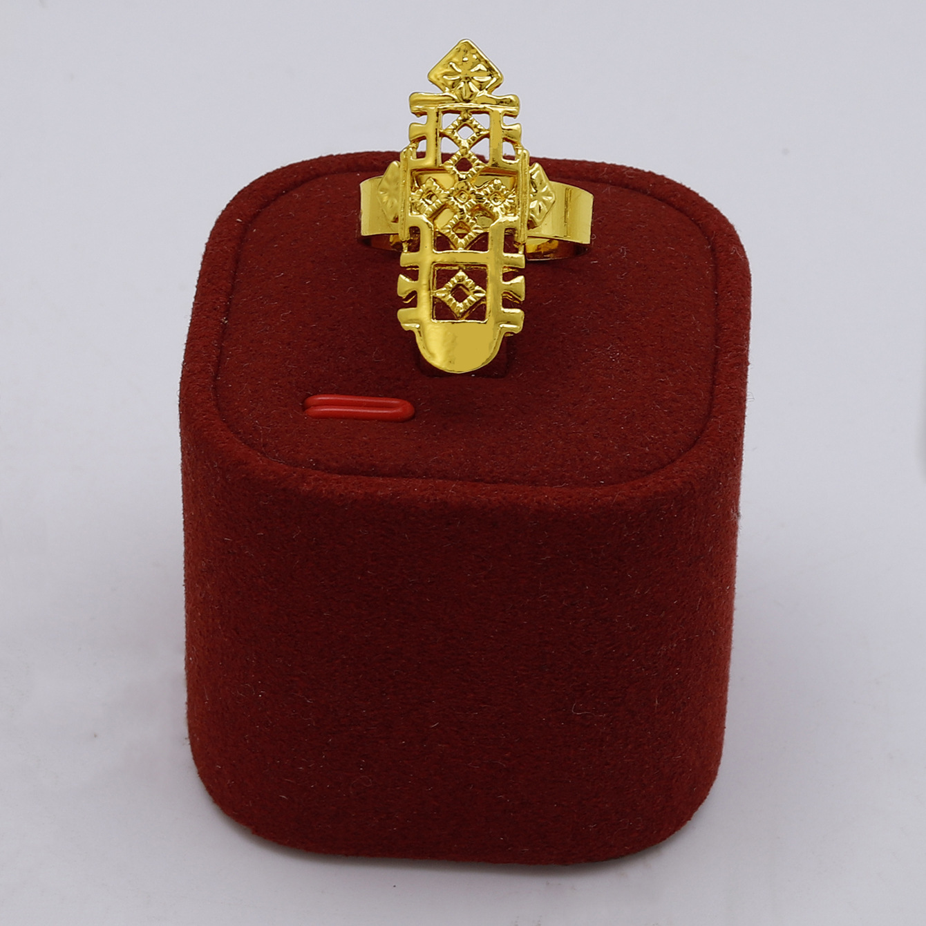 Copper plated 24K gold cross necklace ring pendant earring set Dubai bride wedding jewelry 230313