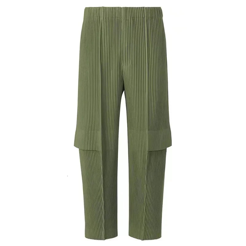 Miyake pleated work pants loose Japanese original solid 2025 spring layered n casual nine minute for men 250322