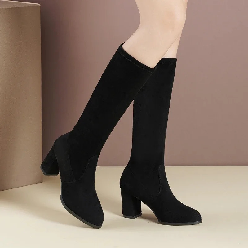 Women Boots Winter Knee High Comfort y Heels Shoes Fashion Warm Suede Round Toe Long 250317
