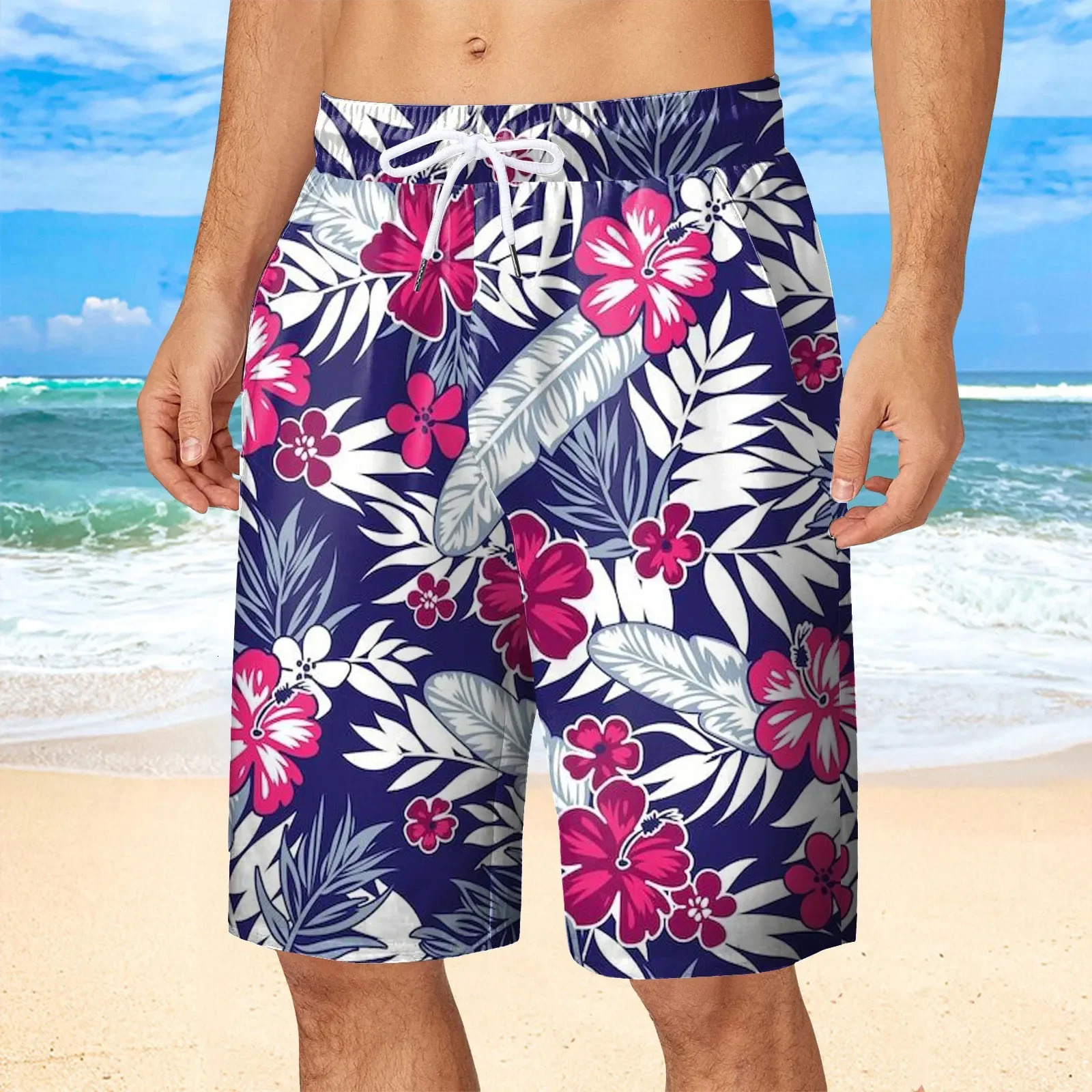 Hawaii Vacation Beach Shorts For Men 3d Printed Flower Casual Short Pants Board Elastic Bandage Swimsuit Swim Trunks 250321