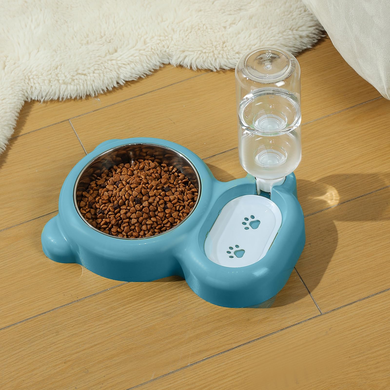 Cat Food and Dog Bowl Combo Durable Stainless Steel Design with Built-in Water Fountain