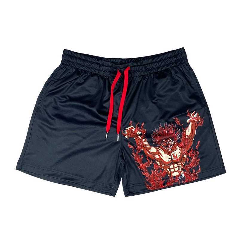 Mens fast drying Baki Hanma 3D printed anime gym shorts fitness network sports shorts summer casual manga shorts W250324