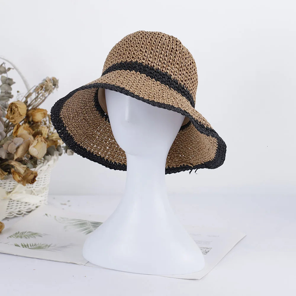 Girls Fashion Style Bucket Hat Multi Color Folding Sun Stripe Hat Used for Beach Travel and Vacation Handmade Straw Hat 250320