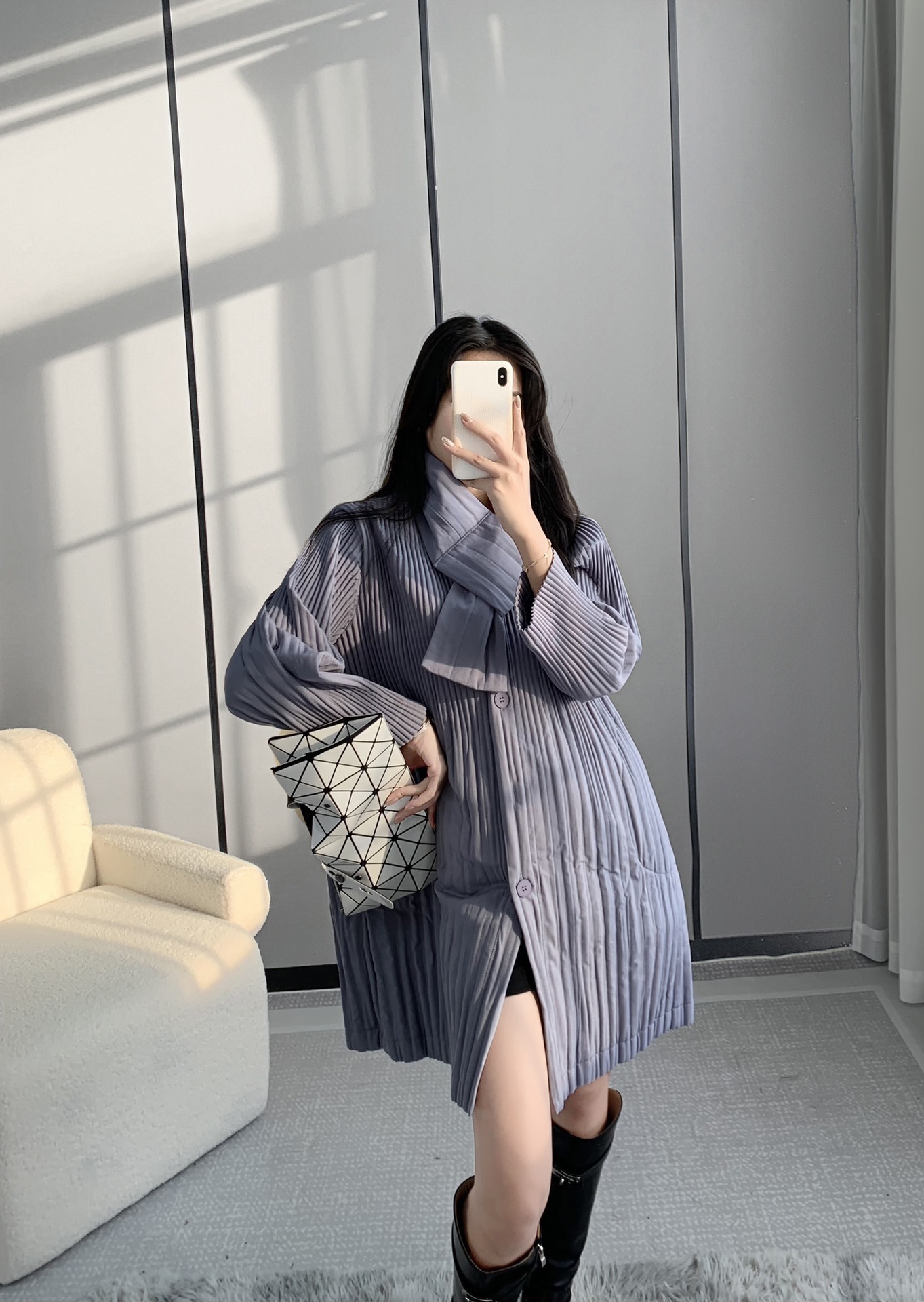 Winter high-end pleated design mid to long cotton women's outerwear warm and fashionable mother's clothing