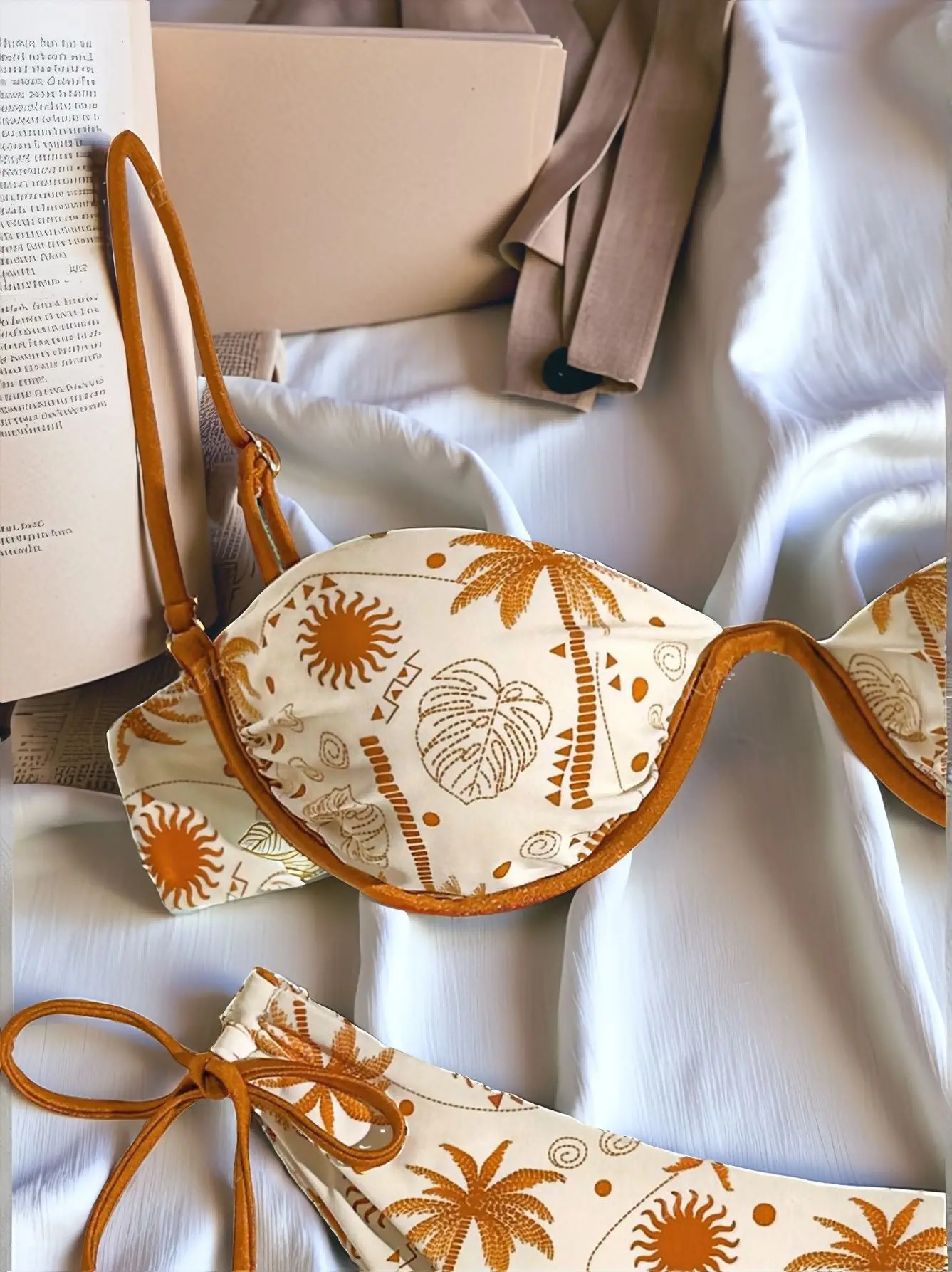 Printed push up with swimsuit set builtin chest cushion beach 2piece bikini 250321