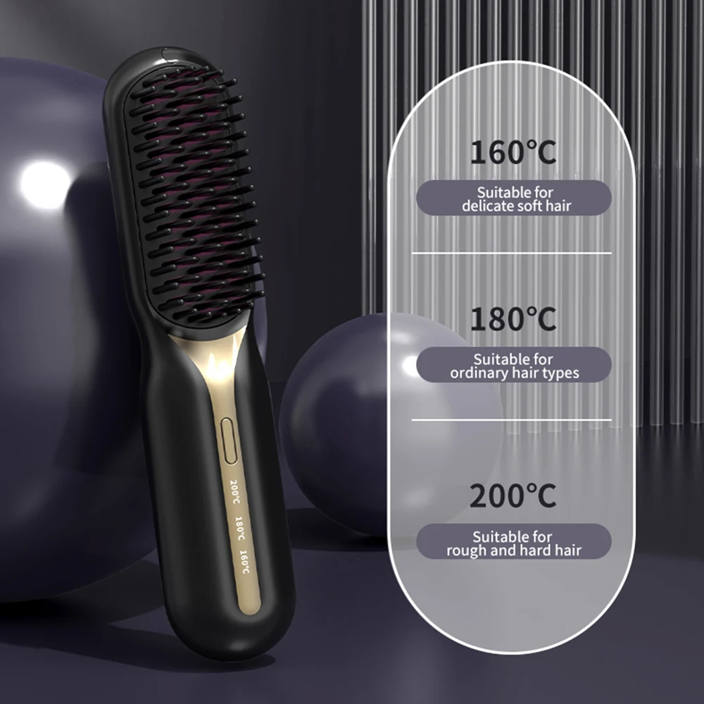 Comb Hair Straightener Electric Heating Comb Fast Heating Portable Travel Anti-Scald Beard Straightener Curling Comb 250324